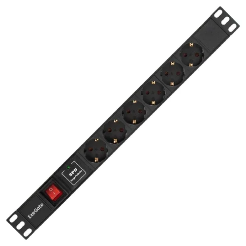 Exegate EX280834RUS Блок розеток ExeGate ServerPro PDU-19H609 Al-6S-C14-2, 19,1U,алюм, 6Schuko, кабель с C14 2м, SPD1 фото 2