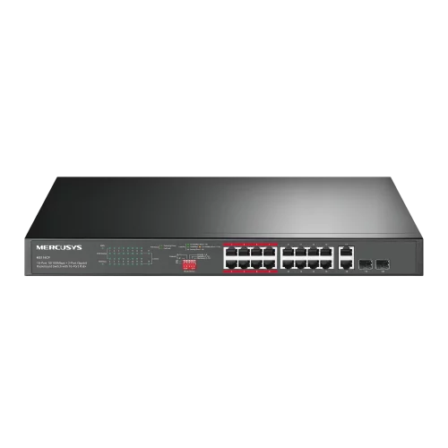 Коммутатор Mercusys MS118CP (L2) 16x100Мбит/с 2x1Гбит/с 2xКомбо(1000BASE-T/SFP) 16PoE+ 190W неуправляемый