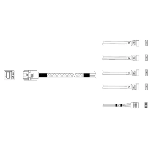 Кабель Miradeed MD-6715030, HDmSAS SFF8643 -to- 4*SATA + SideBand, 12G, 85 Ohm, 100cm