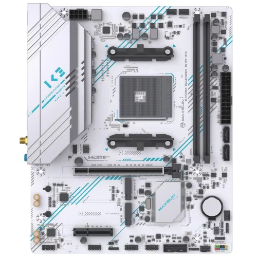 Материнская плата Maxsun MS-B550M GAMING WIFI ICE B550, AM4, 2*DDR4, 1*PCIEx16, 1*PCIEx4, 1*PCIEx1, 2*M.2, 4*USB3.2Gen1, 6*USB2.0, 2*SATA3.0, 1G, DP, HDMI, M-ATX, RTL (6940709661529)