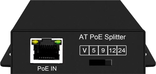 PoE-сплиттер 2,5G выбором выходного напряжения 5/ 9/ 12/ 24V. Соответствует стандартам PoE IEEE 802.3af/ at. Предназначен для питания сетевого оборудования без поддержки PoE. Вход - RJ45(10/ 100/ 1000/ 2.5G (NS-PS-1G-AT)