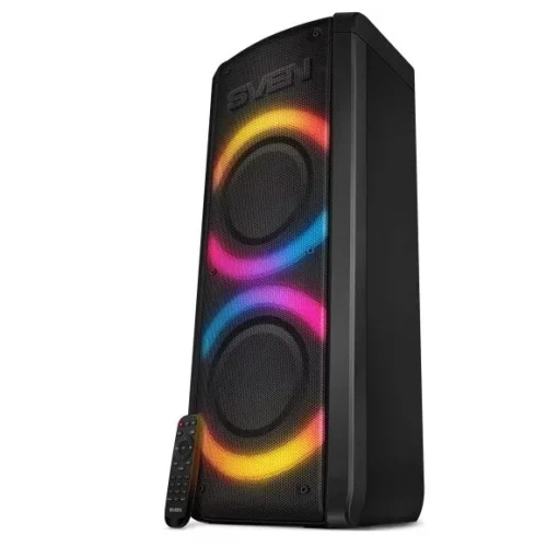 SVEN PS-710 2.0 Мобильные колонки чёрные (2x50 W, mini Jack, 2 х 6.35 мм Jack, USB, NFC, Bluetooth, FM, micro SD, ПДУ, 4400 мA, RGB подсветка) (SV-021696)