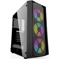 Powercase CMRMX-L3 Корпус Rhombus X3 Mesh LED, Tempered Glass, 3x 120mm 5-color fan, чёрный, ATX (CMRMX-L3)