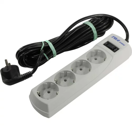 Сетевой фильтр Pilot Mini 4 розетки (евро с заземлением), 10А/2.2кВа, автомат, 5 м/ Surge protector Pilot Mini 4 euro outlets, 10A / 2.2kVt, automatic circuit-breaker, 5 m (PILOT MINI 5M)
