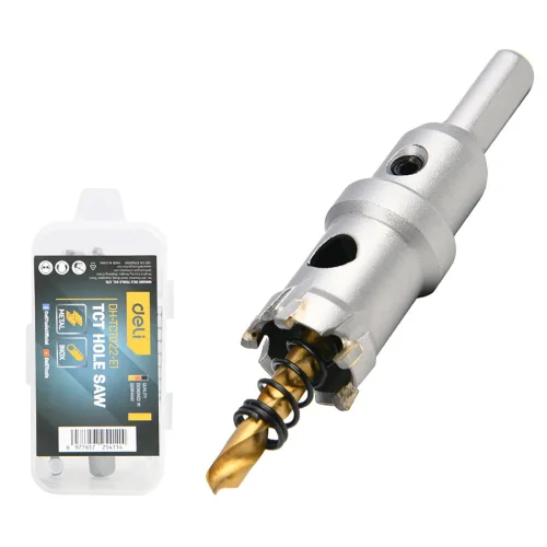 Коронка по металлу твердосплавная с центрирующим сверлом Deli DH-TCT022-E1 диаметр 22мм, шестигранный хвостовик