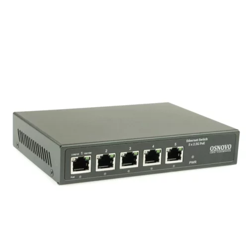 PoE Коммутатор OSNOVO SW-5D-1(60W) PoE коммутатор 2.5G Ethernet на 5 RJ45 портов. Порты: 1 x 2.5G (10/100/1000/2500Base-TX) с PoE (до 60W, A+B) + 3 x 2.5G (10/100/1000/2500Base-TX) с PoE (до 30W), 1 x 2.5G (10/100/1