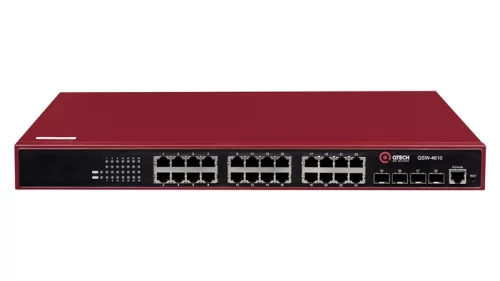 QTECH Управляемый коммутатор уровня L2+ с поддержкой PoE 802.3af/ at, 24 порта 10/ 100/ 1000BASE-T PoE, 4 порта 100/ 1000BASE-X SFP, встроенный БП разъем питания (QSW-4610-28T-POE-AC)