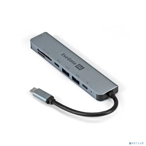 Exegate EX293983RUS Док-станция ExeGate DUB-21C/PD/CR/H (кабель-адаптер USB Type-C --] 2xUSB3.0 + Card Reader + PD 100W + HDMI 4K@60Hz, Plug&Play, серый)