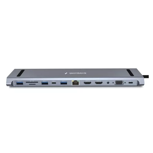 Gembird Док-станция Type-C,12в1: 2xUSB3.1,USB2.0, RJ45,PD87W, Jack3.5, SD/TF, 2xHDMI, VGA,Type-C (UHB-D6) фото 2