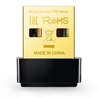 TP-Link Archer T2U Nano, AC600 Двухдиапазонный ультракомпактный Wi-Fi USB адаптер, до 200 Мбит/ с на 2,4 ГГц + до 433 Мбит/ с на 5 ГГц, USB 2.0