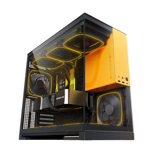 Корпус ПК без блока питания/ Case Geometric Future Model 5, Midi-Tower, TG, no fans, 2xUSB-A 3.0, 1xUSB 3.2 Type-C, E-ATX, ATX, mATX, mITX Black/ Yellow (1AM5WKBY00100) фото 2