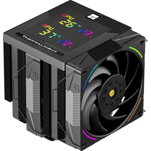 Кулер для процессора/ CPU Cooler Thermalright Phantom Spirit 120 Digital EVO (4-pin PWM, LED temp., 160mm, Ni/ CU, 7x6mm, ARGB, 2x120mm, 69CFM, 27dBA, 2150RPM, S: 1851, 1700, 1200, 115X, AM5, AM4, blac (PS120-DG-EVO)
