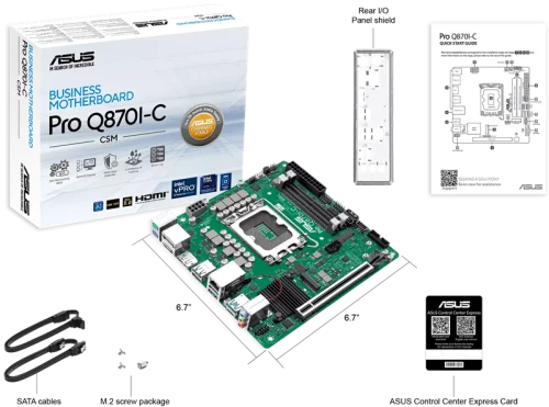 Материнская плата ASUS PRO Q870I-C-CSM, LGA1851, Q870, 2*DDR5, 2*SATA, 1*M.2, 3*USB 3.2, 2*USB 2.0, Type-C, 2*PCIx16, 2*DP+HDMI, mATX; 90MB1MPP-M0EAYC