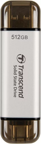 Флеш-накопитель/ Transcend External SSD ESD310S, 512GB, Type C/ A, USB 10Gbps (3.2 Gen2), R/ W 1050/ 950MB/ s, 71x20x8mm, 11g, Silver (5 лет) (TS512GESD310S)