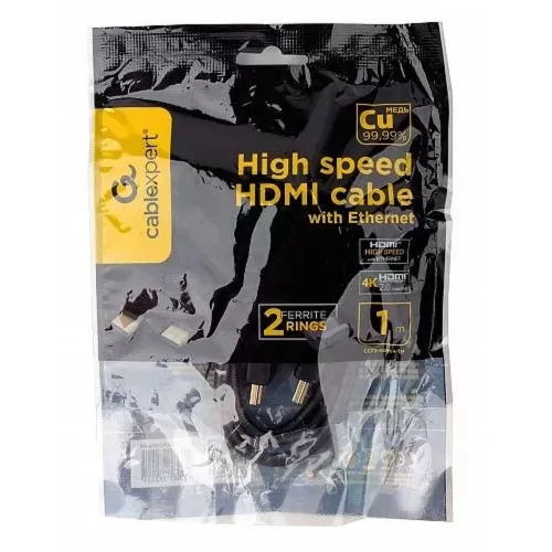 Кабель HDMI Cablexpert CCF2-HDMI4-1M, 19M/ 19M, v2.0, медь, позол.разъемы, экран, 2 фер.кольца, 1м, черный пакет фото 2