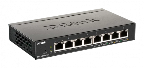 D-Link DGS-1100-08PV2/A4A Настраиваемый L2 коммутатор с 8 портами 10/100/1000Base-T (8 портов PoE 802.3af/at, PoE-бюджет 64 Вт)