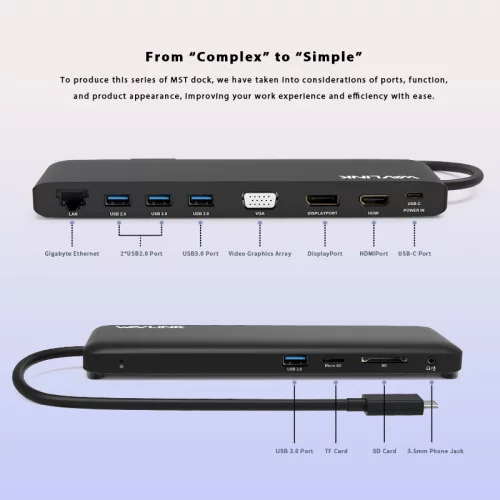 Док-станция Docking Station WAVLINK USB-C 4K Universal /85W PowerDelivery/2xUSB3.0/2xUSB2.0/1xUSB C/1xDP 4K 30HZ/1xHDMI 4K 30HZ/1xVGA/1xGigabit LAN/1xAudio In/Out/1xSD/Micro SD CardReader (WL-UMD04) фото 2