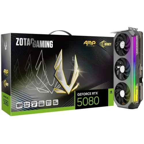 Видеокарта Zotac RTX5080 AMP EXTREME INFINITY 16GB GDDR7 256 3xDP HDMI 3FAN PREMIUM PACK (ZT-B50800B-10P)