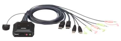 ATEN 2-Port USB DisplayPort Cable KVM Switch with Remote Port Selector (CS22DP-AT)