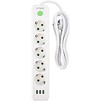 Amper сетевой удлинитель, 4,0м, 5 розеток, 10А, 2500 Вт, 3usb, белый. (JH-1033U-4W)