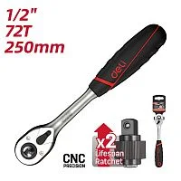 Ключ-трещотка Deli DQ43802 1/2" 72 зуба, Cr-Mo, быстросъемная