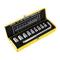 Набор торцевых головок 9 шт Deli DL2010T L-образный ключ, головки 1/2" (10,12,13,14,17,19,21,22,24 мм), металлический кейс, сталь 50BV30