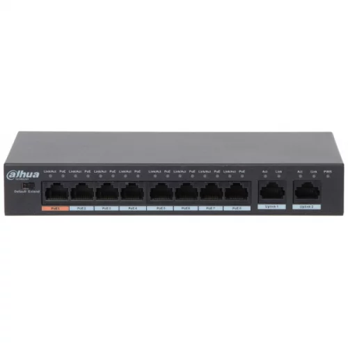 Коммутатор Dahua (DH-PFS3010-8ET-96) Коммутатор DAHUA DH-PFS3010-8ET-96 10-портовый неуправляемый коммутатор с РоЕ, 8xRJ45 100Mb PoE, 2xRJ45 1Gb uplink, суммарно 96Вт, коммутация 5.6 Гбит/с, MAC-таблица 8К, металл (DH-PFS3010-8ET-96) фото 2