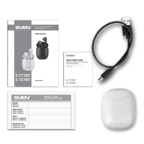 SVEN Беспроводные внутриканальные наушники с микрофоном E-727BT, белый (Bluetooth, TWS) (SV-019891) фото 3