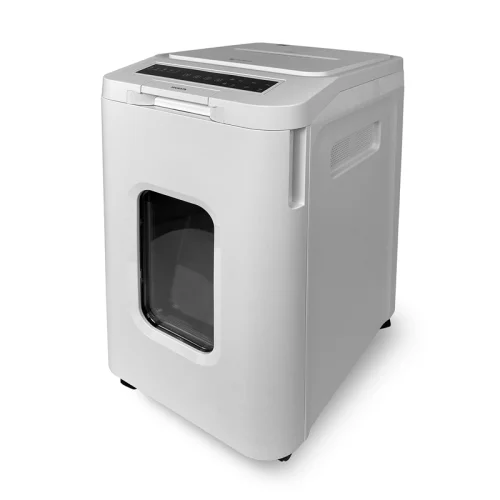 Уничтожитель документов ГЕЛЕОС АП55-5, DIN P-5 (5 ур-нь секр.), фрагмент 1,9х12мм, АВТОПОДАЧА 400 лист (70г/м2), пл.карты/скрепки/скобы, 55 литров