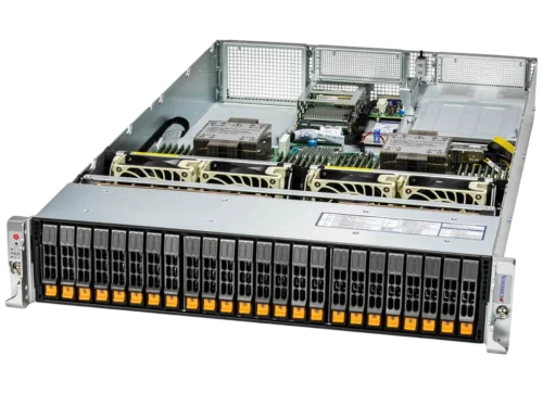 Серверная платформа/ SYS-221H-TN24R (bundle12): 2U / 2x LGA-4677 / 32x DDR5 RDIMM / 24x Hs 2.5 NVMe*/SATA/SAS*/ 1x SSD NVME 480GB, M.2 / 1x Dual-Port 1GbE RJ45 / 2x 1200W Power (24 NVME config, Fan+