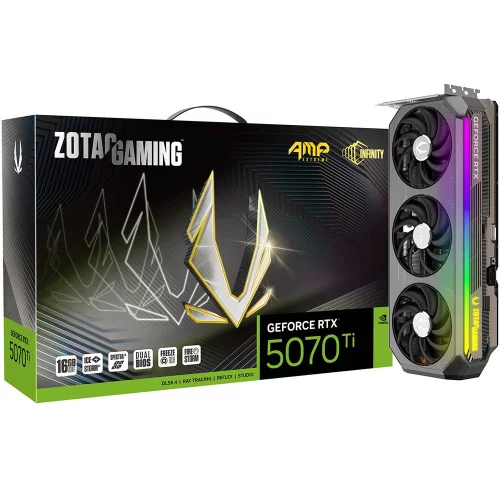 Видеокарта Zotac RTX5070Ti AMP EXTREME INFINITY 16GB GDDR7 256it 3xDP HDMI 3FAN PREMIUM PACK (ZT-B50710B-10P)