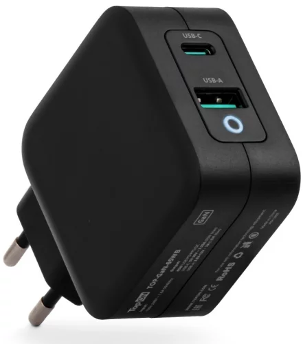 Блок питания TopON TOP-GaN-65WB автоматический 65W 5V-20V 3.25A 2xUSB от бытовой электросети LED индикатор (103205)