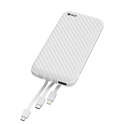 GCR PRO PowerBank на 10000mAh со встроенным кабелем MicroUSB / TypeC / Lightning + подставка для телефона, белый, GCR-51974