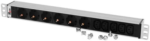 Блок розеток Rem-10 без шнура с инд., 6 Schuko, 5 IEC 60320 C13, вход IEC 60320 C14, 10A, алюм., 19 (R-10-6S-5C13-I-440-Z)