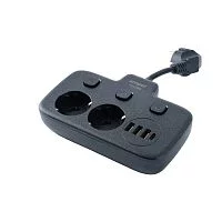 Amper сетевой удлинитель, 0,2м, 2 розетки, 3*0,75мм, 10А, 2500 Вт, 3usb, 1Type-C, 3кн, черный. (T2435B)