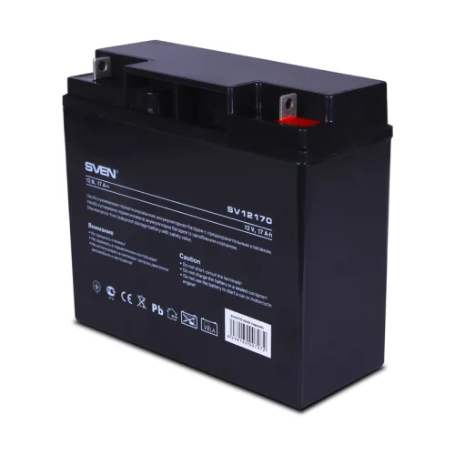Батарея SVEN SV 12170 (12V 17Ah), напряжение 12В, емкость 17А*ч, макс. ток разряда 225А, макс. ток заряда 5.1А, свинцово-кислотная типа AGM, тип клемм T1 (SV-0222017)