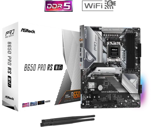 Материнская плата ASROCK B650 PRO RS WIFI, AM5, B650, 4*DDR5, 4*SATA, 3*M.2, 3*USB 3.2, 6*USB 2.0, Type-C, 2*PCIx16, 1*PCIx1, 1*M.2 (Key E), HDMI+DP, ATX