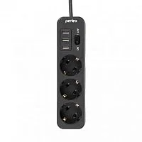 Perfeo сетевой фильтр "POWER STREAM", 2500W, двойная защита, 4м, 3 розетки, 3 USB, черный. (PF_C3909)