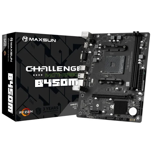Материнская плата Maxsun MS-Challenger B450M AM4, B450, 2xDDR4, 1*PCIEx16, 1*PCIEx1, 1*M.2, 4*USB3.2Gen1, 4*USB2.0, 4*SATA3.0, 1G, VGA, HDMI, M-ATX, RTL (6940709669747)