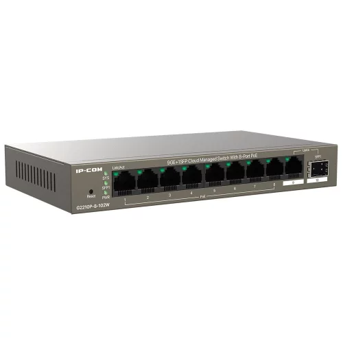 IP-COM G2210P-8-102W Коммутатор PoE управляемый 9-Ports 10/ 100/ 1000 Base-T + 1-Port 1000 Base-X SFP / 8-Ports PoE (PoE бюджет 92W)