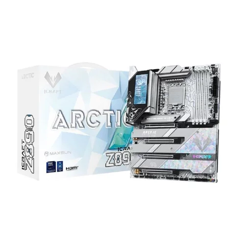 Материнская плата MAXSUN MS-iCraft Z890 ARCTIC, LGA1851, Z890, 4*DDR5, 4*SATA3, 4*M.2, USB 3.2, USB 2.0, Type-C, 4*PCIEx16, HDMI+DP, ATX