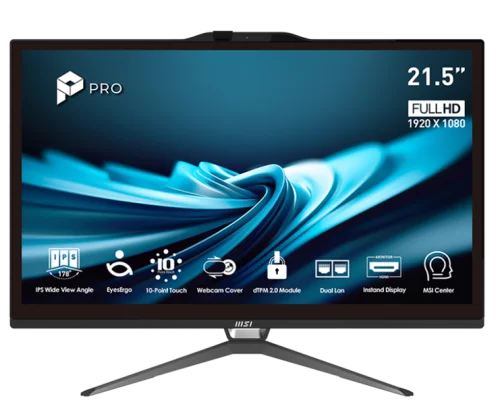 Моноблок MSI Pro AP222T 14M AiO 21,5 FHD (1920x1080) IPS Multi-touch, Core i3-14100 (3.5GHz),16Gb DDR5(8GBx2),256GB SSD, TPM, Intel UHD,WiFi,BT,camera,Wired KB&mouse Eng/ Rus,noOS,1y w-ty,Black (9S6-AC0151-645)