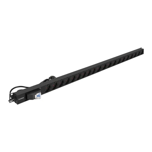 Exegate EX296173RUS Блок розеток вертикальный ExeGate ServerPro PDU-V201 Al-20S-EU3-1P (19, 1U, Алюминий,20 Schuko, кабель с евровилкой VDE-250V-16A-3*2.5mm2, 3 метра, автомат защиты, черный, RTL)