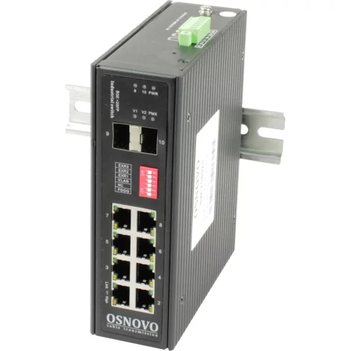 Промышленный коммутатор Gigabit Ethernet OSNOVO SW-70802/I Промышленный коммутатор Gigabit Ethernet на 10 портов. Порты: 8 x GE (10/100/1000Base-T) + 2 x GE SFP (1000Base-X). Поддержка режима CCTV: Увеличение расстояния передачи данных и пит
