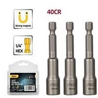 Набор магнитных бит с торцевой головкой 3шт Deli DL4808T 8мм, длина 65мм, сталь 40Cr, пласт. кейс