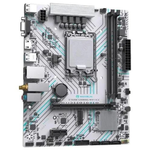MAXSUN MS-B760M GAMING WIFI ICE (Socket 1700, mATX, 2*DDR4(64Gb), VGA/HDMI, 3*SATA3, 1*M.2, 1*PCIEx16/1*PCIEx1, 2*USB2.0, 4*USB 3.2, LAN 1*1G, Bluetooth, Wi-Fi 802.11ac, ARGB, white, RTL) фото 2
