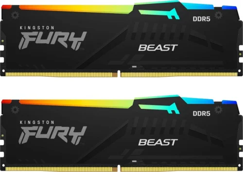 Память оперативная/ Kingston 16GB 5600MT/s DDR5 CL40 DIMM (Kit of 2) FURY Beast RGB XMP (KF556C40BBAK2-16)
