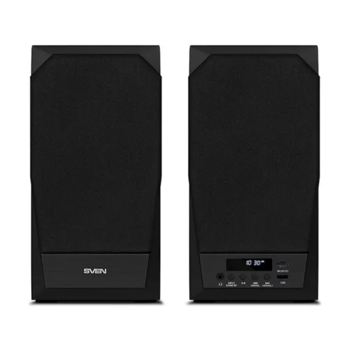 SVEN MC-20 2.0 Колонки чёрные (2x45W, M-тюнер, USB/microSD, дисплей, ПДУ, Bluetooth, Optical, дерево) (SV-014438)