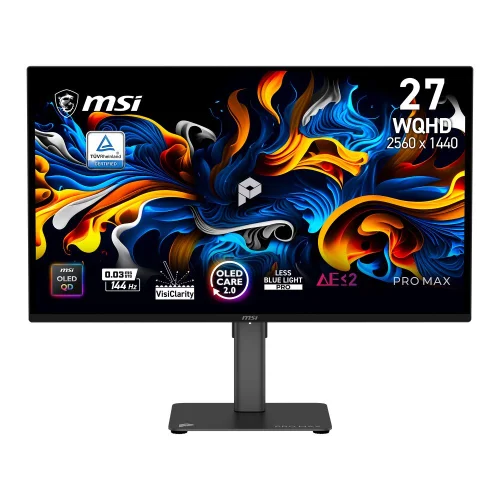 Монитор 26.5 MSI PRO MAX 271QPX14G QD-OLED, 2560x1440, 144Hz, 0,03ms, 250сd/ m, 1500000:1 | 2xHDMI(2.1), DP(1.4a), Type-C(PD-15W) | HAS, Pivot, Swivel, InPSU, Speakers, Vesa 100, Black (9S6-3PF89A-021)
