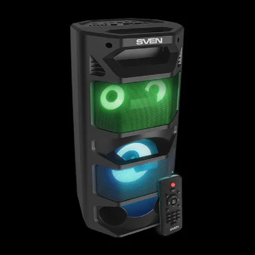 SVEN PS-670 2.0 Мобильные колонки чёрные (2x32.5W, mini Jack, USB, Bluetooth, FM, micro SD, ПДУ, 2 x 4400 мA, LED подсветка) (SV-020170) фото 3
